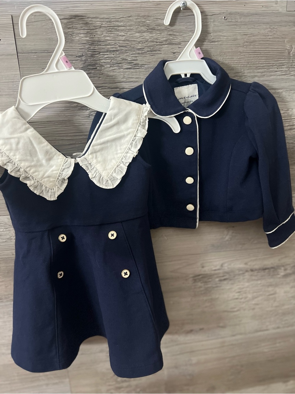 Like New Janie and Jack Navy Blazer / Peacoat Dress & Jacket Set White Trim